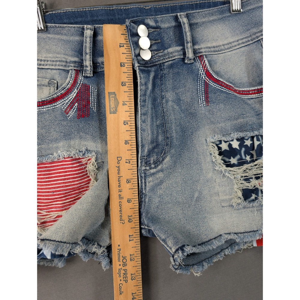 Unbranded Americana Distressed Denim Jean Shorts Blue Red White Stars Medium - Picture 6 of 7